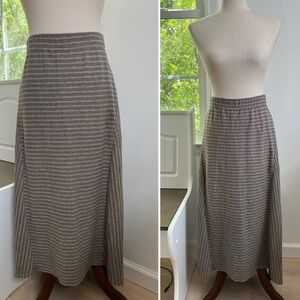 Pure Jill 100% Cotton Striped Natural Gray Minimalist High-Low Hem Maxi Skirt